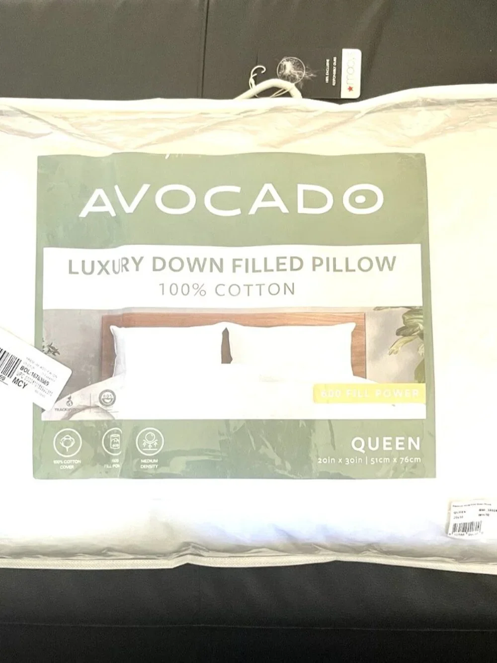 Avocado luxury Down Filled Queen Pillow 100% Cotton Cover 600 Fill Power - $245